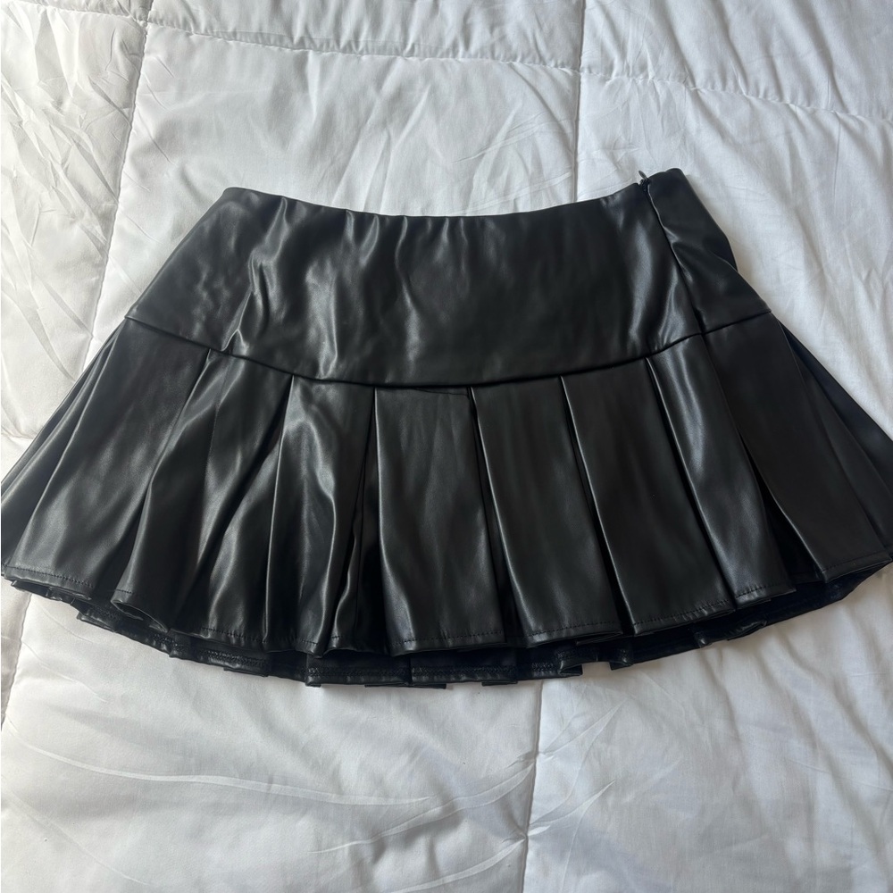 Black Pleated Leather Skirt